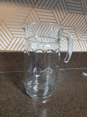 Pasabahce Glass Pitcher Inverted Circles Mid Century Pressed Glass-Vintage