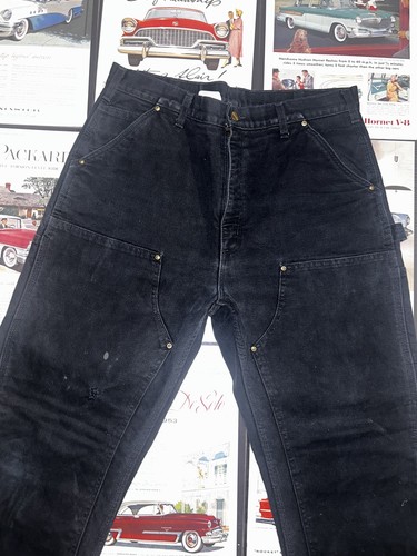 Vintage Carhartt 100071 BLK 36x34 Double Knee Front Flannel Lined Pants - Picture 2 of 16