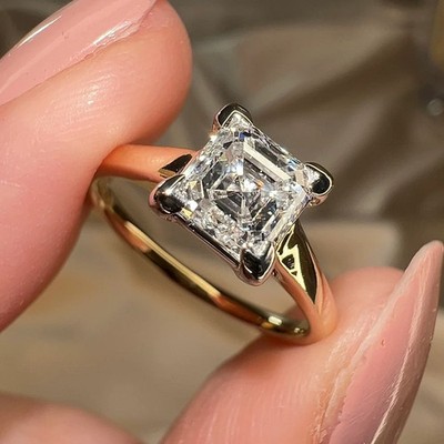 Asscher Diamant Damen Ring 4 Karat IGI Lab Created E F VVS2 14k Multi Tone Gold