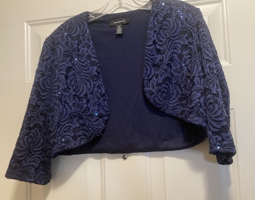 R & M Lacey & Sequined Dressy Navy Jacket SZ 12 Chest 40” L 15.5” - Picture 5 of 14