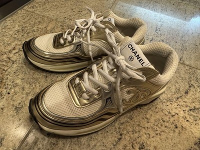 CHANEL white gold sneakers 38 1/2 for women fashion item shoes