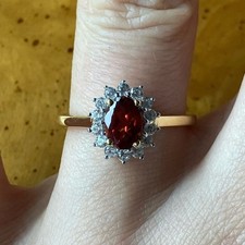 Natural Red Garnet Sterling Silver Halo Ring Size 7