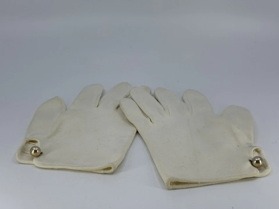 Guantes cortos blancos crema para mujer con botones de perlas traje de noche boda PEQUEÑOS Foto 3 de 4