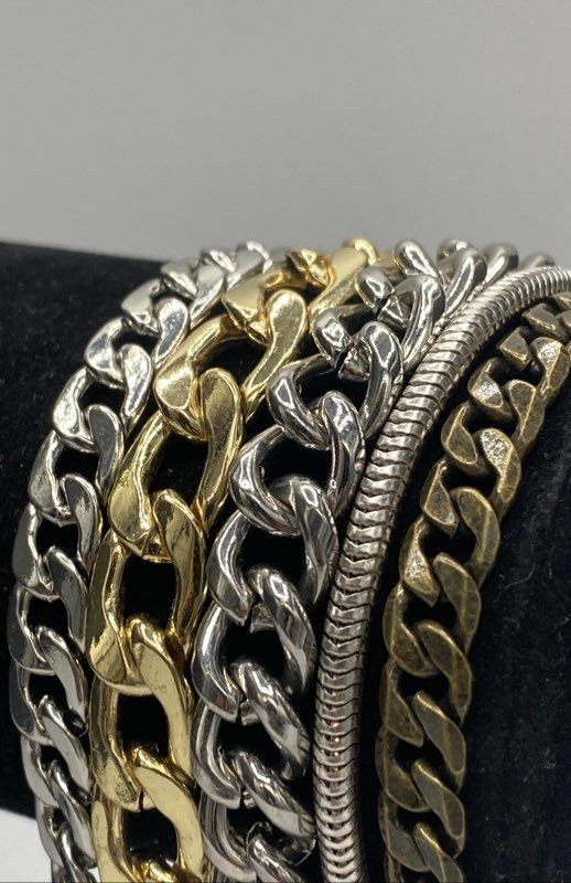 Jenny Bird Two Tone Multi Charm Link Layered Bracelet w/bag 67.4g