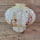 Vintage Milk Glass Lamp Shade Globe Floral Daisy Iridescent Beaded Swag Lamp