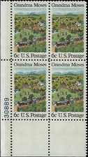 #1370  USA 1969 GRANDMA MOSES  Mint NH Plate Block  (STOCK SCAN