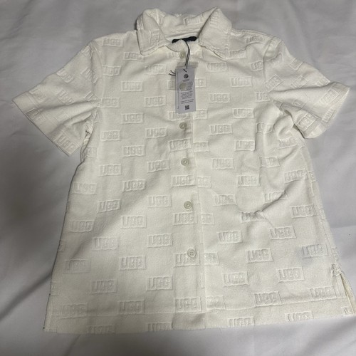 UGG Button Up Collared Top Blouse Shirt Women Size S Cotton short sleeve white - Picture 1 of 18