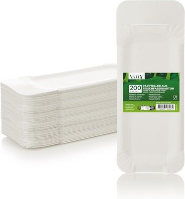Vaily Disposable Paper Plates with Handles 8x21cm   200 Pack Square Plates