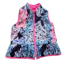 Lilly Pulitzer Vest Girls XS 2-3 Pink Reversible Floral Colorful Full Zip