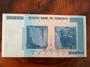 Reserve Bank Of Zimbawe One Hundred Trillion Dollars Banknote World Paper UNC