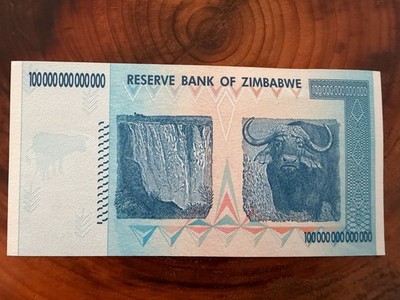 Reserve Bank Of Zimbawe One Hundred Trillion Dollars Banknote World Paper UNC