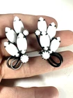 Vintage Earrings Clip On White Milk Glass Climber Rhinestone