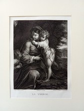 Stampa Antica "La Vierge" (Madonna col Bambino) J.B. Wicar Da Annibale Carracci