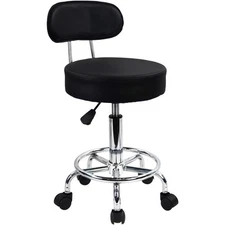 Ergonomic Rolling Stool W/ Backrest Footrest Adjustable Height Office Salon Spa