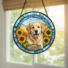 Personalized Dog Portrait Stained Glass Suncatcher, Custom Pet Memorial Stained