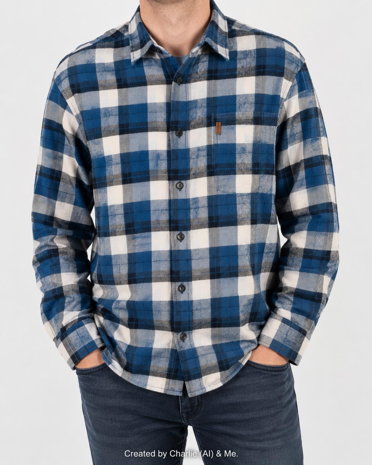 IZOD Men’s XL Blue White Plaid Flannel Button Front Long Sleeve Shirt