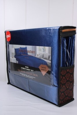 JUICY COUTURE 4-Piece Blue Satin Sheet Set - King Size - The Rosé