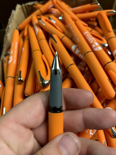 MISPRINT Orange Gentry GEL Bulk Lot of 100 Capped Black Ink Pens Soft Touch - Picture 3 of 5