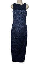 Cachet Vintage Navy Blue Sequin Formal Maxi Full Length Sleeveless Dress 1990s 4