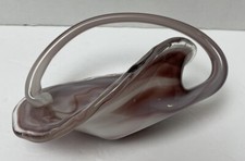 VINTAGE MURANO STRECHED SWIRL ART GLASS BASKET IN AMETHYST Italian Decorative
