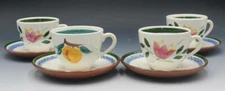 Vintage Stangl Set of 4 Tea or Coffee Cups & Saucers Fruit & Flowers Pattern