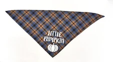 Pet Dog Cat Bandana Brown Blue Plaid Tartan Triangle Fall Little Pumpkin Scarf