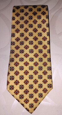 * LEONARDO STRELLI * TIE RACK * GELBE SEIDE KRAWATTE MIT ROTEN MUSTER *