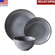 12-Piece Stoneware Dinnerware Set Dishwasher Safe Ribbed Design Service Four New