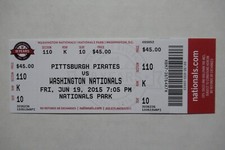 WASHINGTON NATIONALS VS PIRATES 6/19/2015 FULL TICKET ~ JOE ROSS (WIN/11Ks)