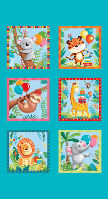 Animal Fabric Koala Tiger Aqua Party Animals Cotton by Henry Glass 24''X44'' Panel