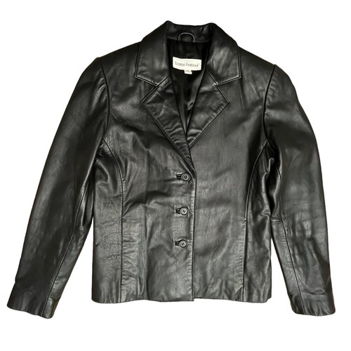 Boston Harbour Woman’s Black Soft Leather Buttons Up Pockets Jacket Sz XS