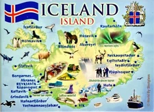 Iceland Graphic Map and Attractions Souvenir Fridge Magnet 2.5" X 3.5"