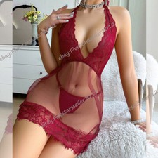 Women's Babydoll Lingerie Halter Mesh Thong Lace Chemise Nightgowns Teddy Nighty