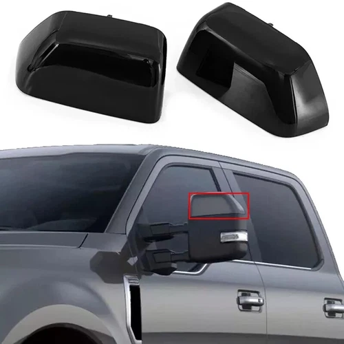 Side Top Half Mirror Cover Caps Gloss Black For 2017-22 Ford F250 350 Super Duty