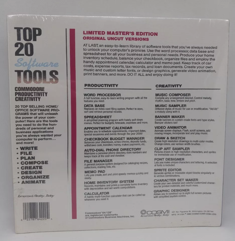 Commodore 64/128  Master's Edition Top 20 Software Tools * VTG 1990 New & Sealed - Image 3 of 3
