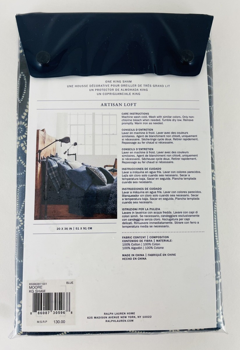 Ralph Lauren Artisan Loft MOORE One King Pillow Sham, Navy Blue | eBay