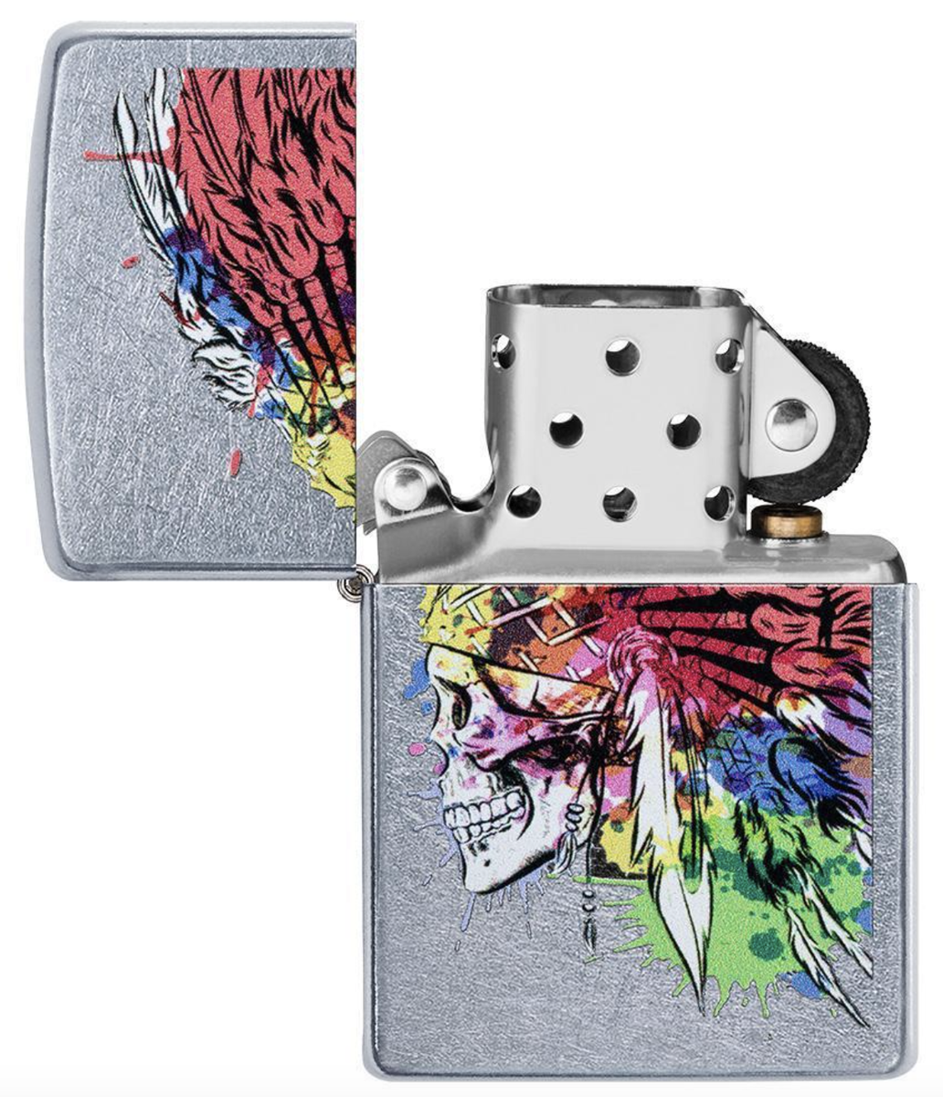 Zippo Windproof Native American Headdress Skull Lighter, 49111