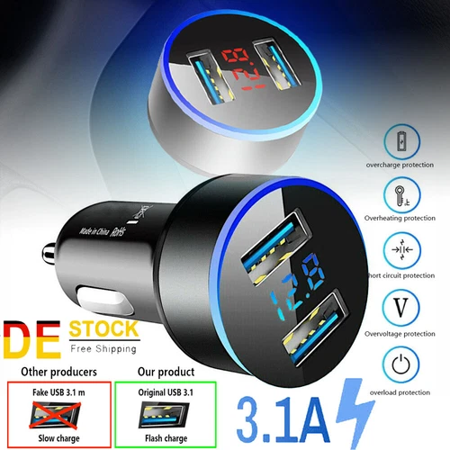 2025 Neu Zigarettenanzünder 2 USB KFZ Auto Ladegerät mit LED Voltmeter für Handy