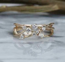 14k Solid Yellow Gold Round Cut Lab Grown Diamond 0.35CT Women's Twisted Ring
