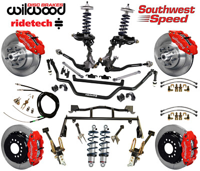 RIDETECH COILOVER & 4-LINK SYSTEM & WILWOOD DISC BRAKE KIT,13'' ROTORS,RED,64-66