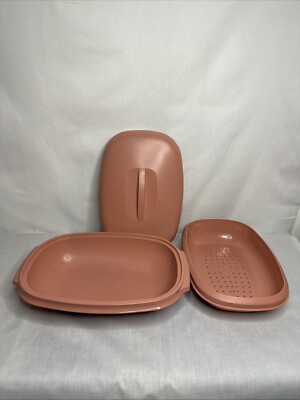 3 pc Vintage TUPPERWARE Pink Mauve #1273 Oval 6 Cup Micro-Steamer Microwavable
