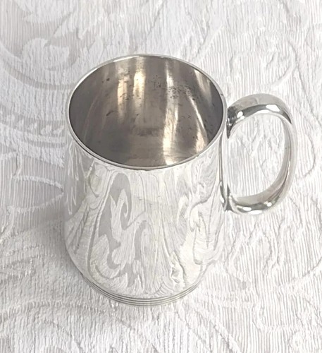 Boccale Sheffield Lewis Rose & Co EPNS 1922-1950 Silver Plate Tankard Portapenne - Foto 2 di 11