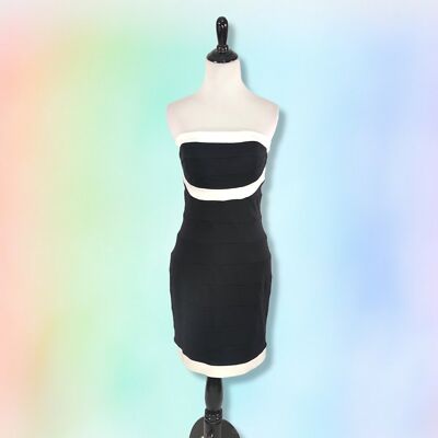 La Rok Women's L Strapless Knit Mini Dress Black White cocktail