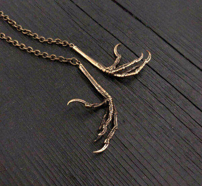 Bird Claw Lariat Necklace - Solid Hand Cast Bronze Double Lariat Necklace 056