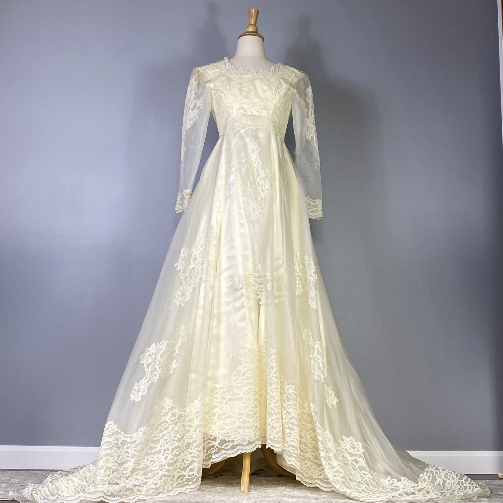 Vintage 1960s Wedding Dress Empire Waist- Size 0 XS … - Gem Vintage 1960s Wedding Dress Empire Waist- Size 0 XS … - Gem