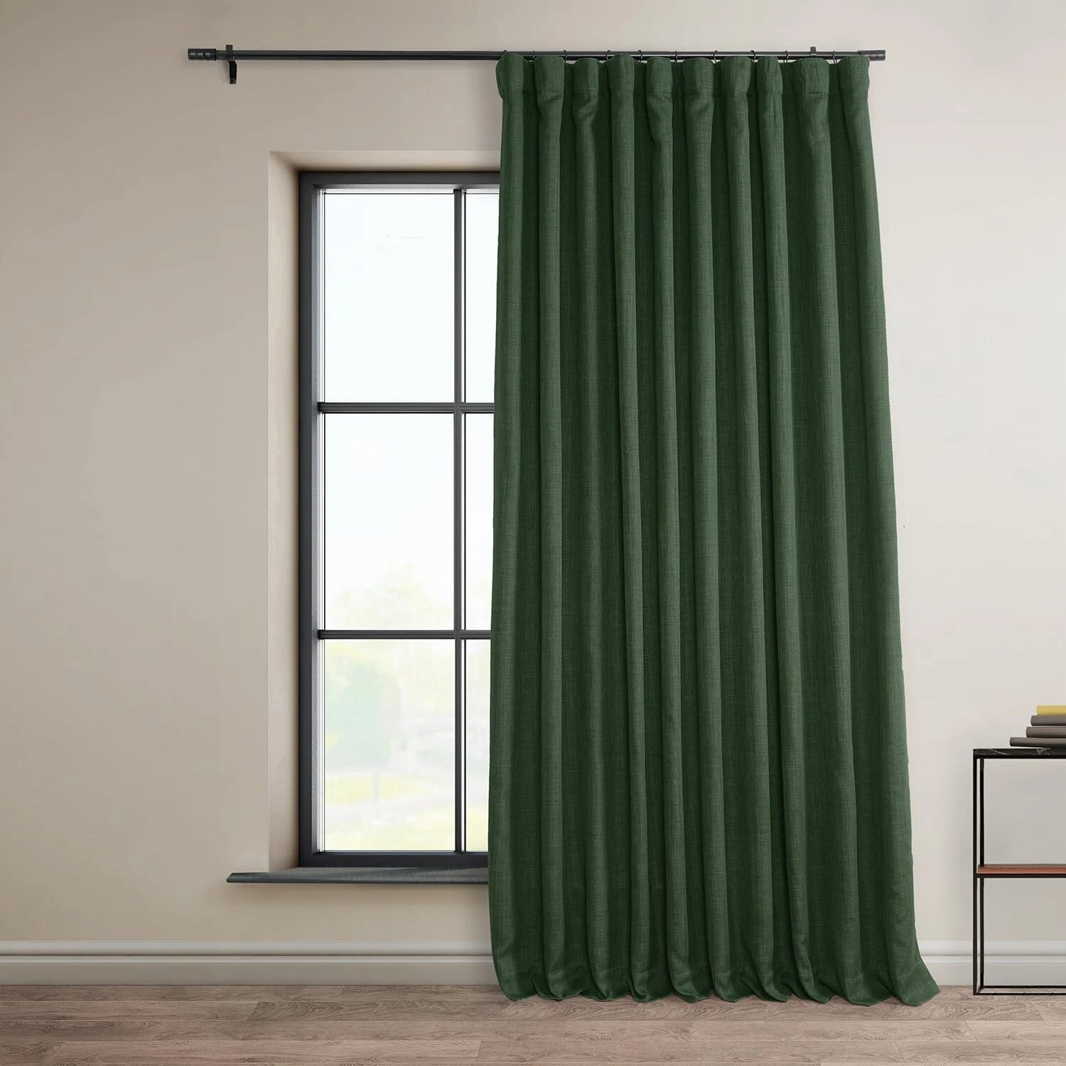 1 Panel Key Green 108"L x 100"W Linen Darkening Curtains For Bedroom Living Room