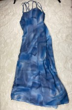 Fleur de lis vintage prom dress blue cloud size 6 a line spaghetti strap