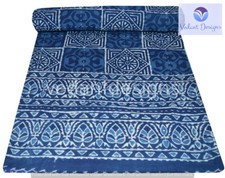 Vintage Block Kantha Quilt Blanket Indian Bedspread Coverlet Throw Art