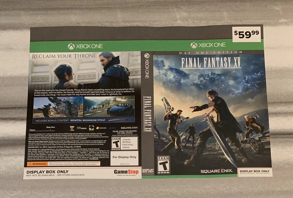 SHIPS SAME DAY Rare GameStop Final Fantasy XV 15 Display Xbox One Cover Art Only