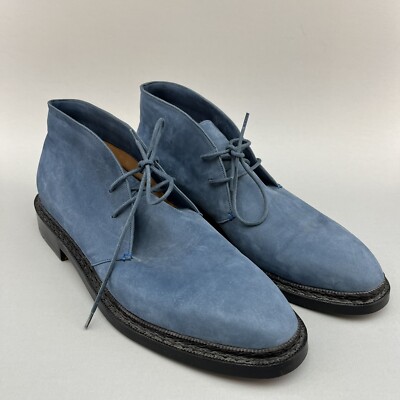 New Bespoke Marcel Koronya Blue Suede Mens Casual 8 1/2 Boots Shoes Handmade